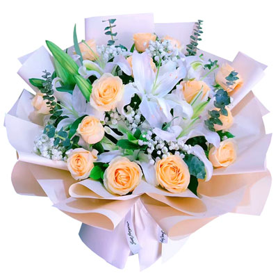 齐齐哈尔16朵香槟玫瑰2支百合，爱的温暖和幸福