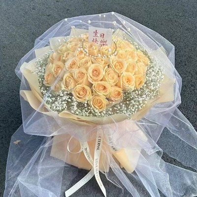齐齐哈尔52朵香槟玫瑰满天星，你就是我的全部