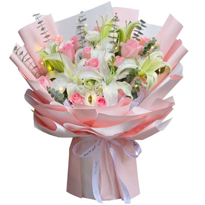 齐齐哈尔16朵粉玫瑰百合，感情稳定坚固