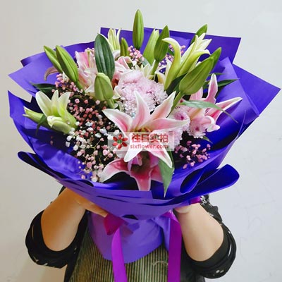 齐齐哈尔6支粉色多头百合，真诚的问候
