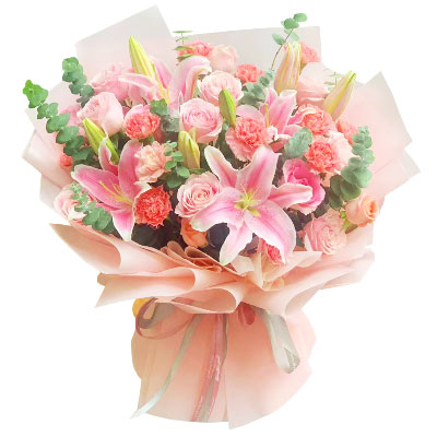 齐齐哈尔11朵粉色康乃馨玫瑰百合，充满爱和温馨